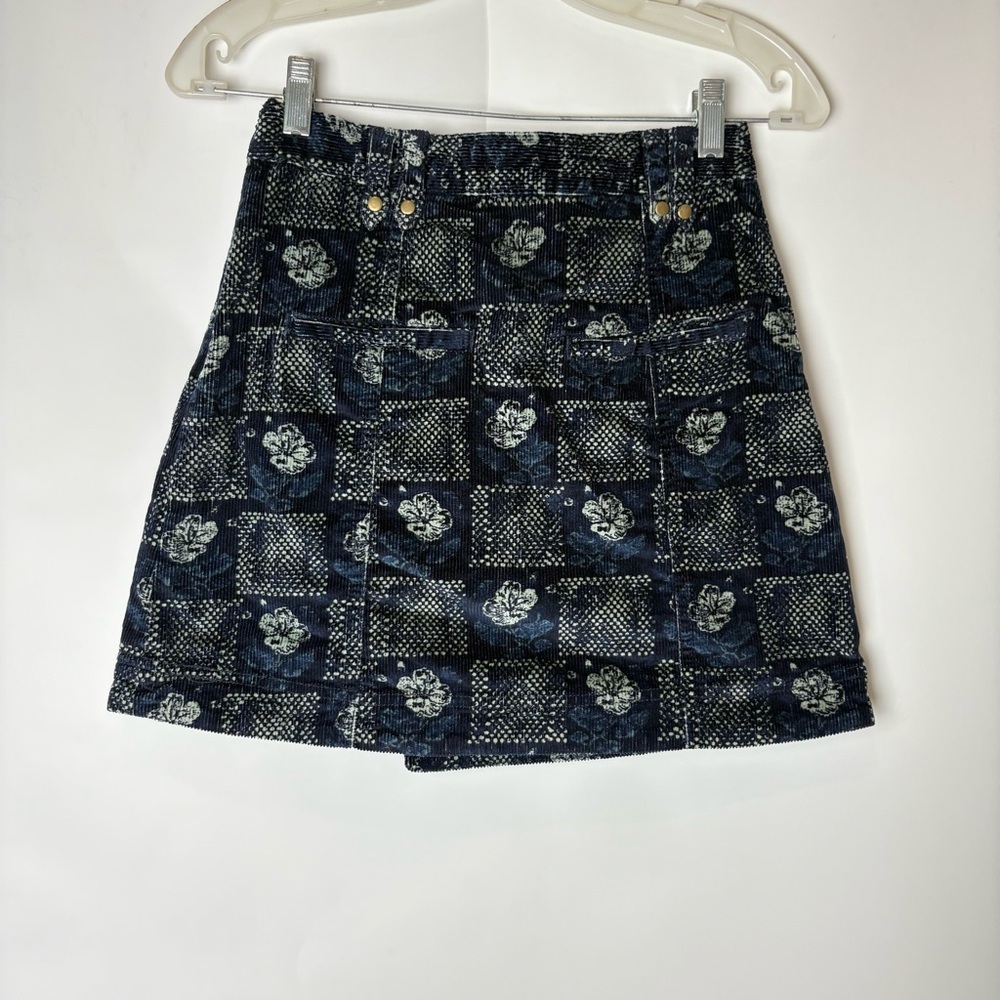 Anthropologie Pilcro Blue Checkered Floral Corduroy Mini Skirt - Picture 3 of 7